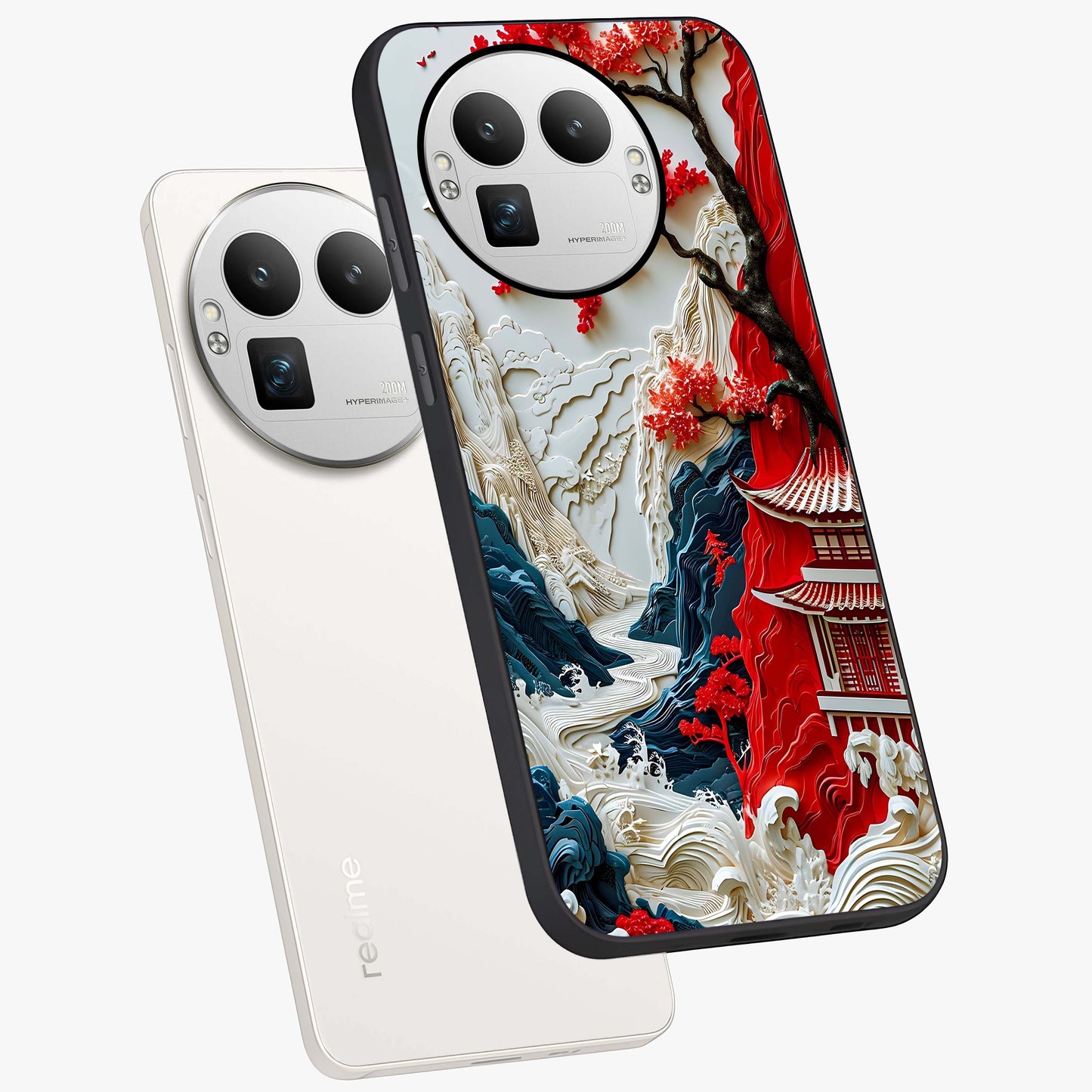 Whispers Of Sakura Waves Glass Case displayed in angled mockup highlighting flowing sakura design with soft floral aesthetic.