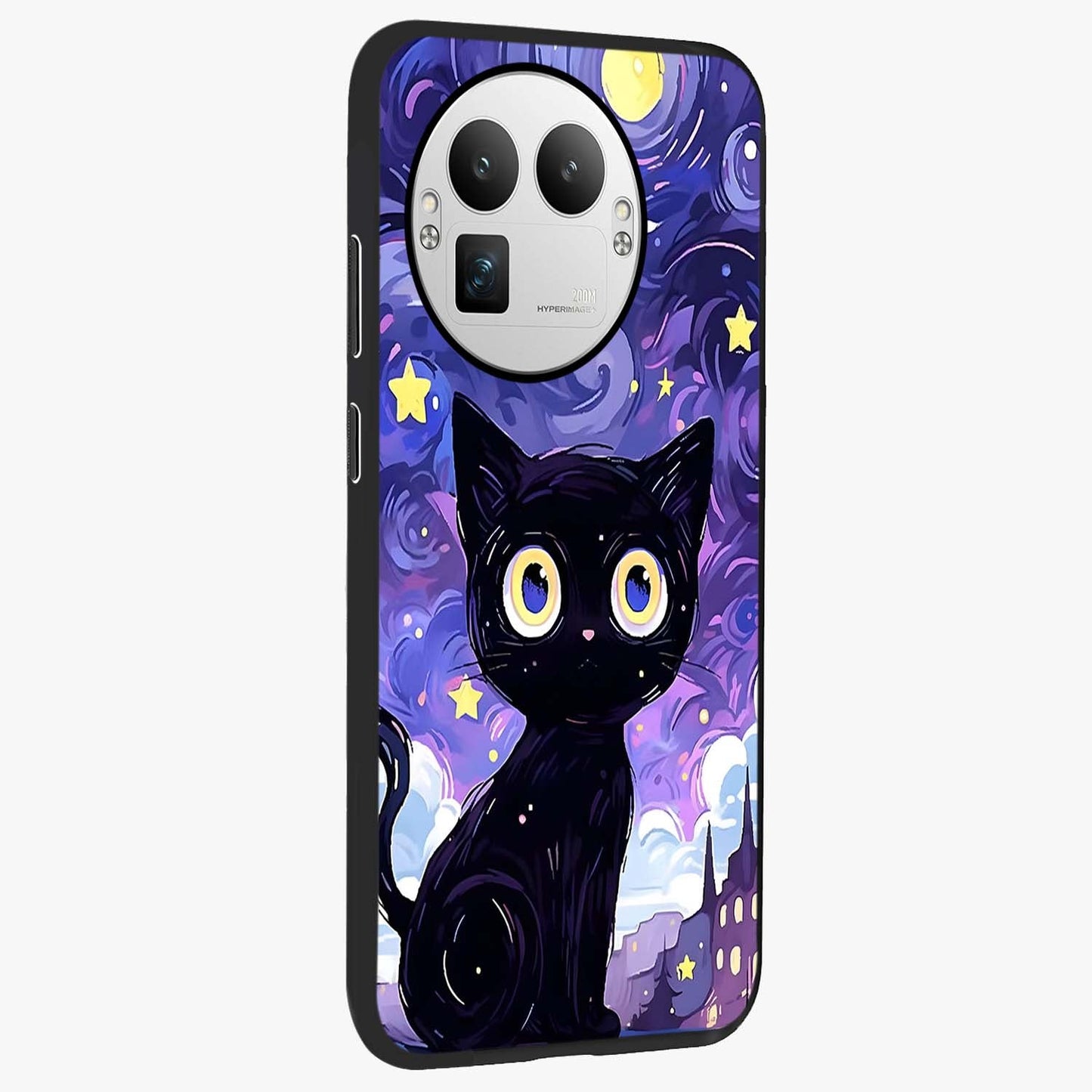 Abstract Cat Art Glass Case upright view showcasing creative feline illustration and aesthetic artistic style.