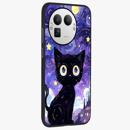 Abstract Cat Art Glass Case upright view showcasing creative feline illustration and aesthetic artistic style.