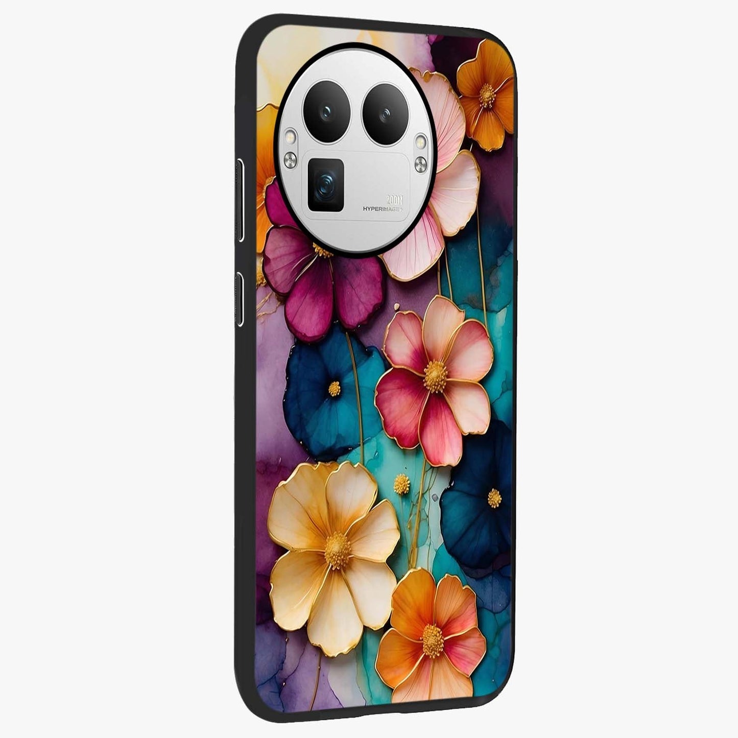 Artlyn Grace Flower Pattern Glass Case upright view showcasing graceful floral artwork with aesthetic botanical style.