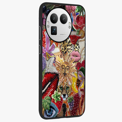 Beaded Fashion Jungle Glass Case upright view showcasing tropical jungle aesthetic with decorative bead elements.