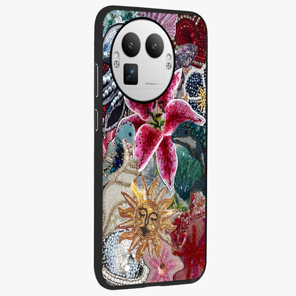 Beaded Garden Fantasy Glass Case upright view showcasing whimsical garden aesthetic with artistic bead details.