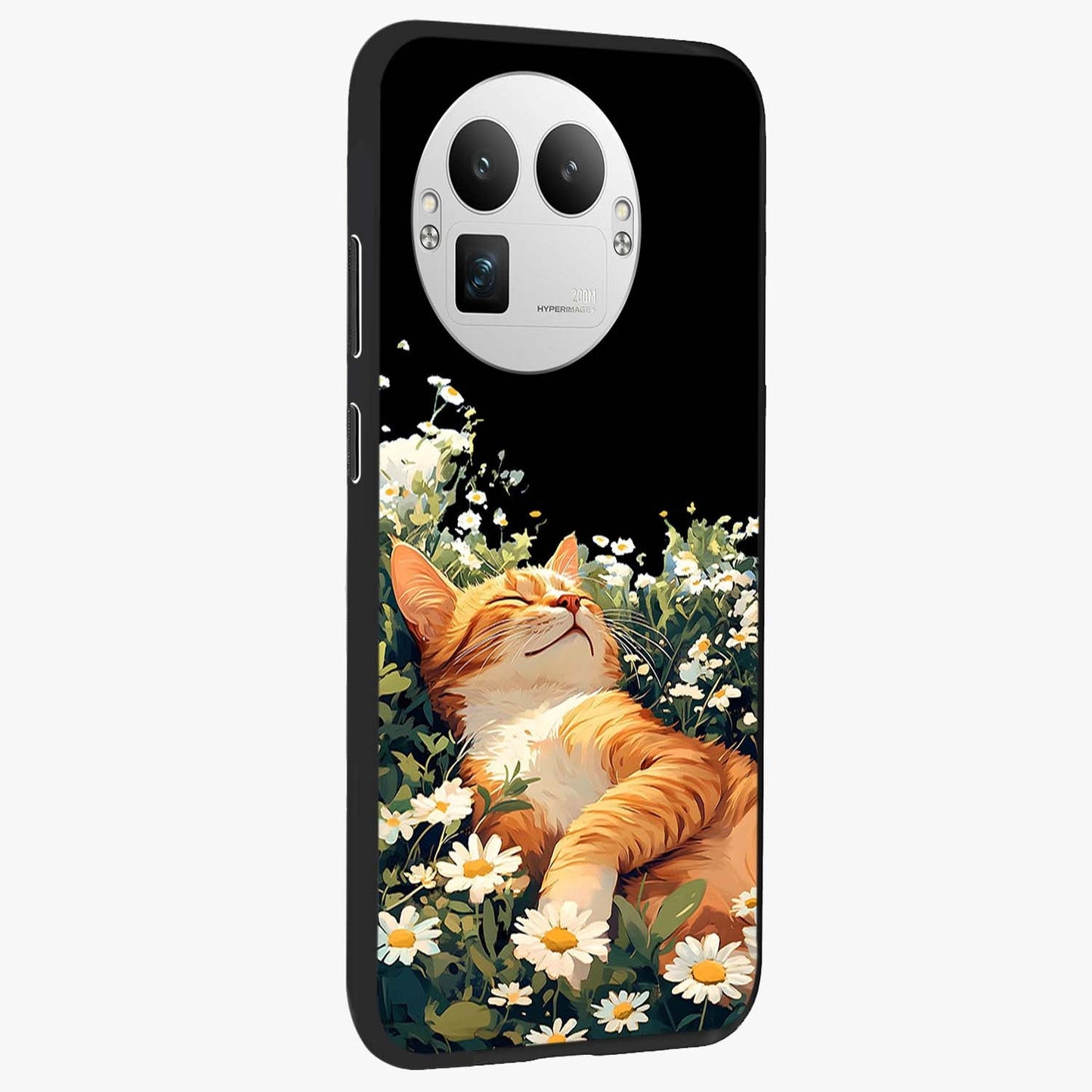 Blissful Bloom Cat Glass Case upright view showcasing charming cat design surrounded by blooming floral elements.
