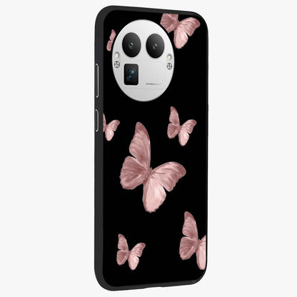 Butterfly Pattern Glass Case upright view showcasing graceful butterfly artwork with soft decorative theme.