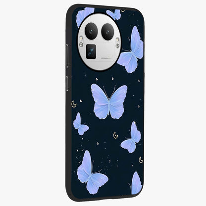 Butterfly With Stars Pattern Glass Case upright view showcasing celestial butterfly artwork with sparkling star elements.