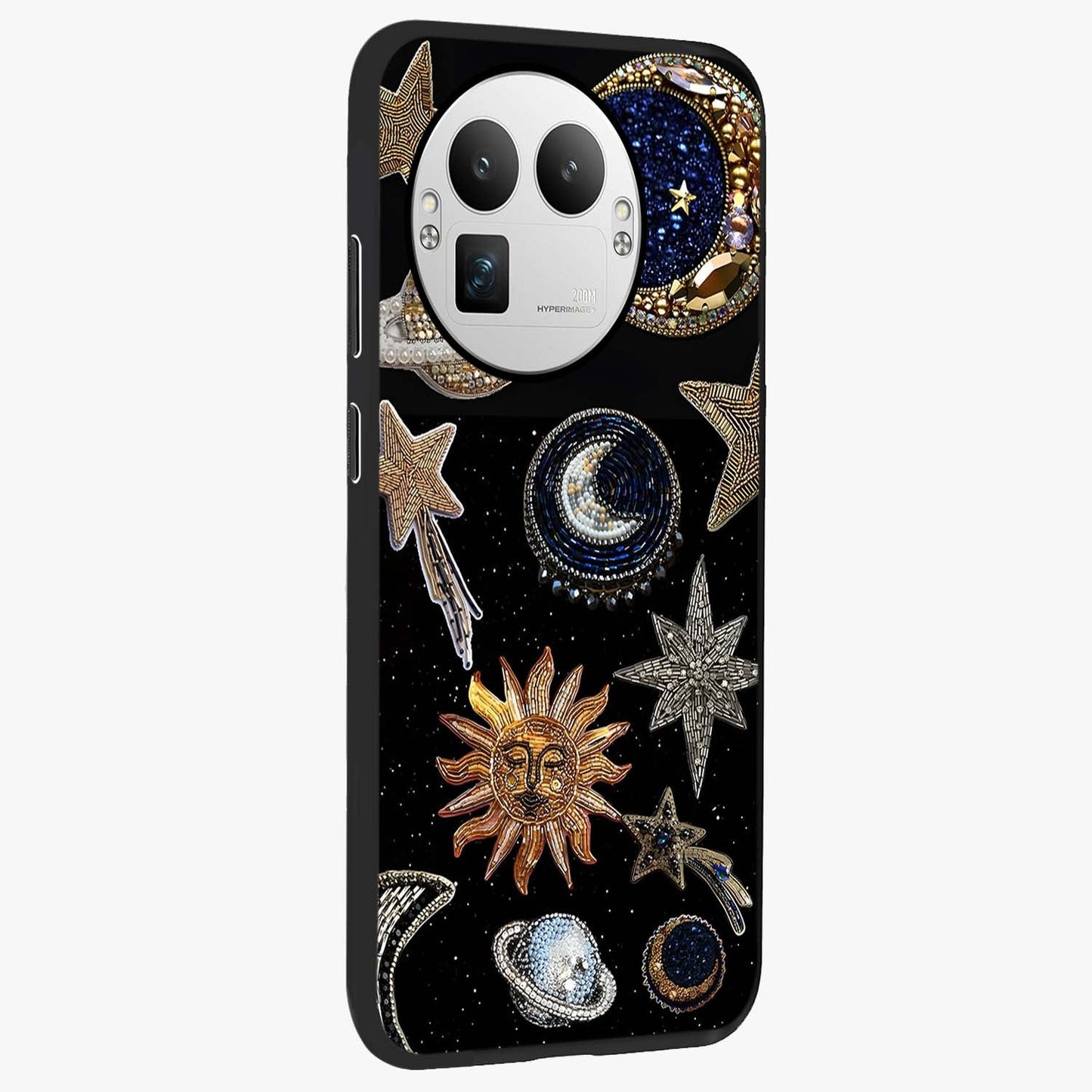 Celestial Gem Constellations Glass Case upright view showcasing cosmic constellation artwork with celestial aesthetic style.
