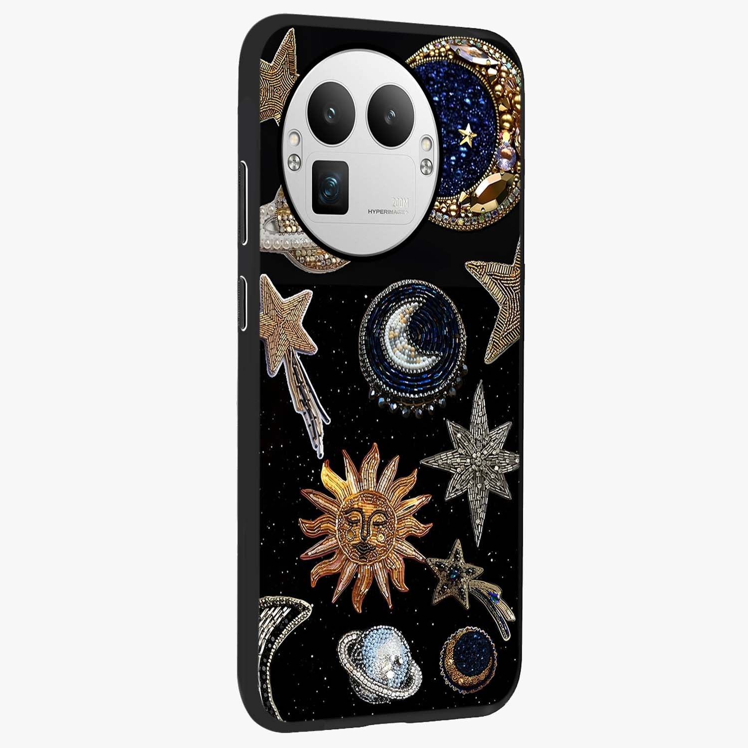 Celestial Gem Constellations Glass Case upright view showcasing cosmic constellation artwork with celestial aesthetic style.