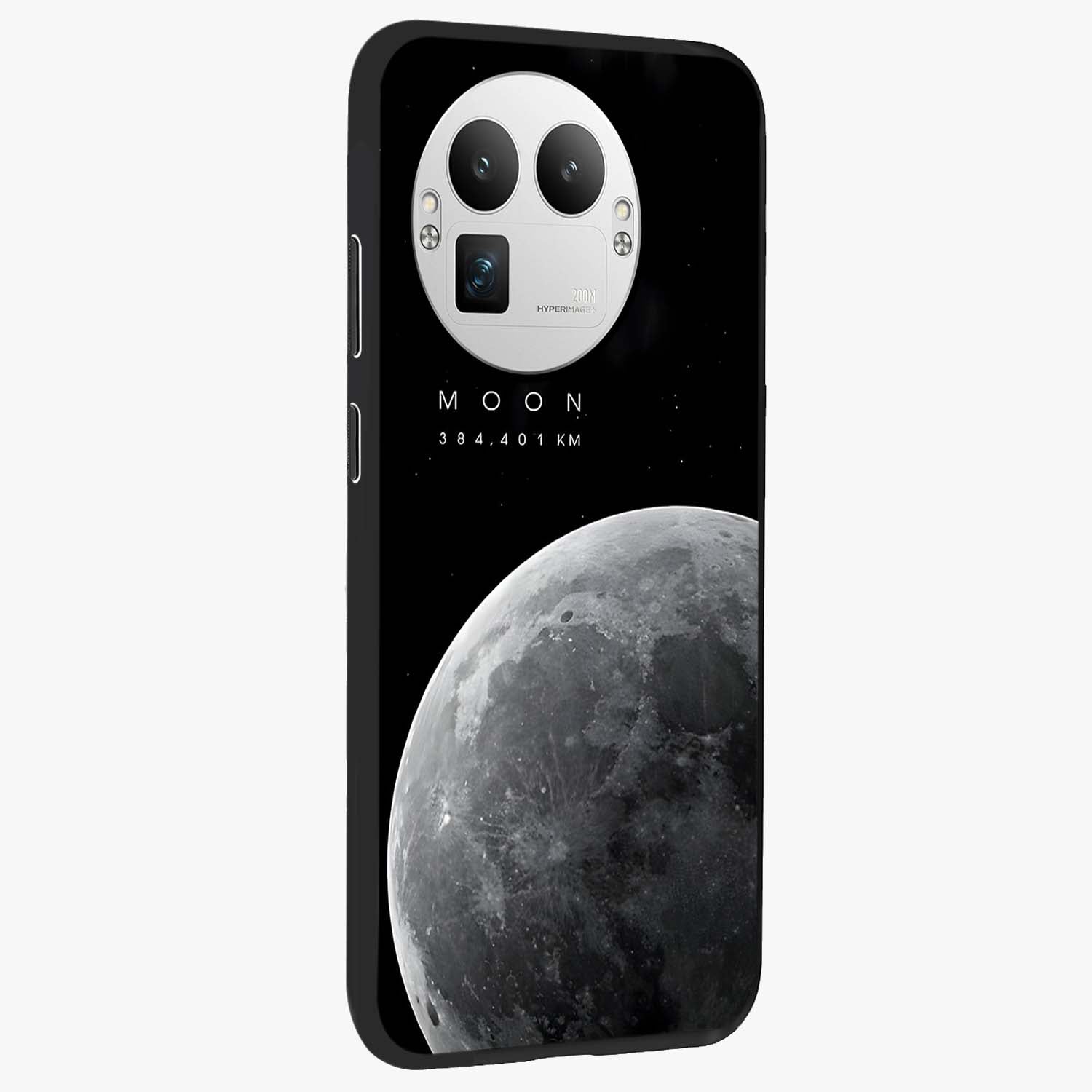 Cosmic Moon Glow Glass Case upright view showcasing luminous moon illustration with dreamy cosmic style.