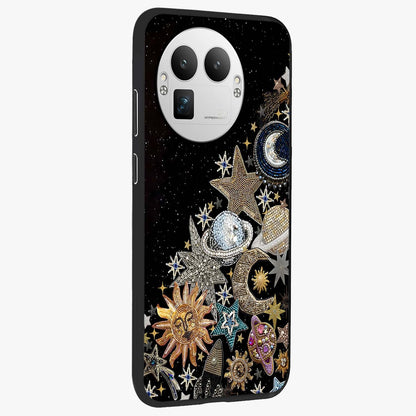 Cosmic Sparkle Dreams Glass Case upright view showcasing glowing cosmic artwork with magical galaxy theme.