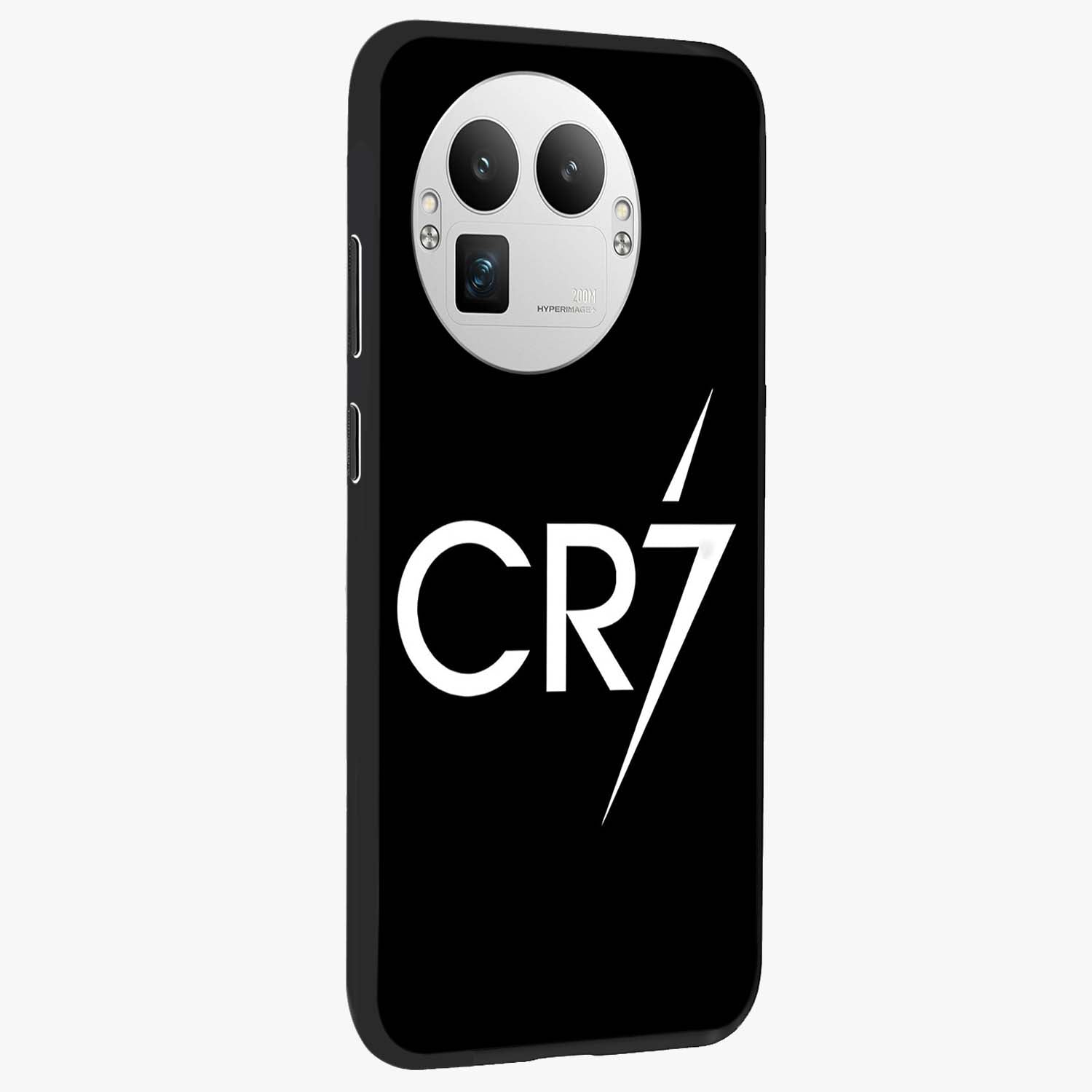 Cr7 Elite Strike Glass Case upright view showcasing energetic football inspired design with modern sports aesthetic.
