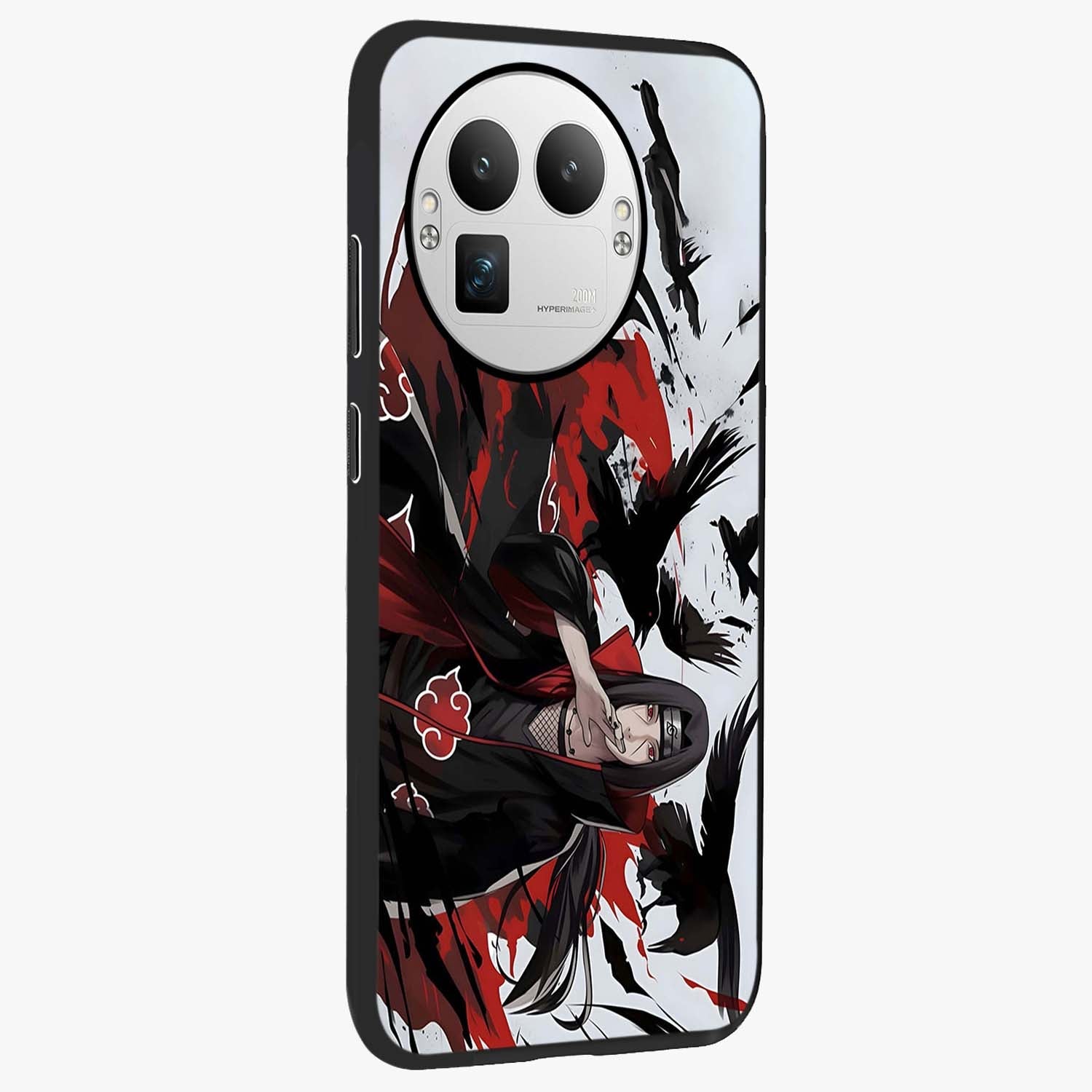 Crimson Crow Illusion Glass Case upright view showcasing striking crow illusion artwork with intense crimson theme.