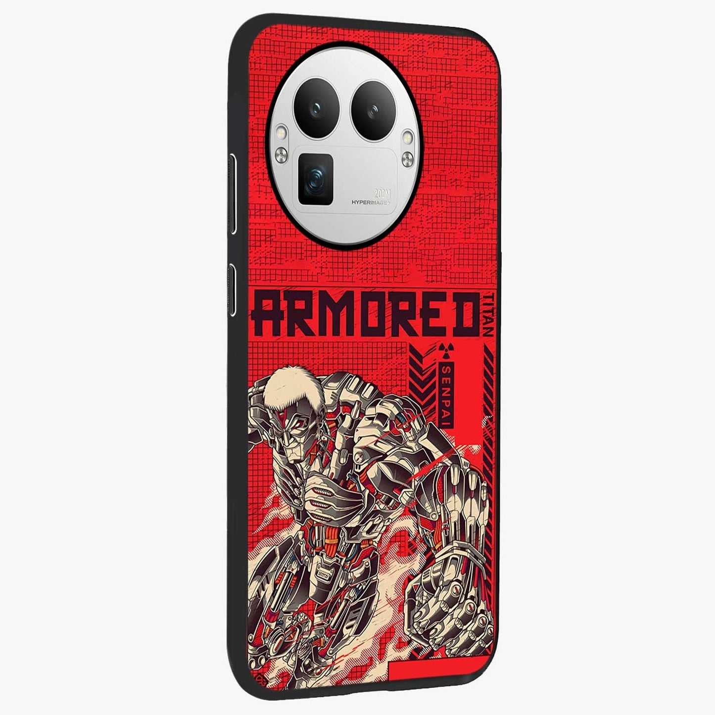 Crimson Mecha Titan Glass Case upright view showcasing dynamic robotic titan design with sci-fi inspired theme.