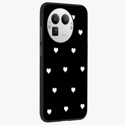 Cute And Simple White Hearts Glass Case upright view showcasing simple white hearts artwork with soft minimal theme.