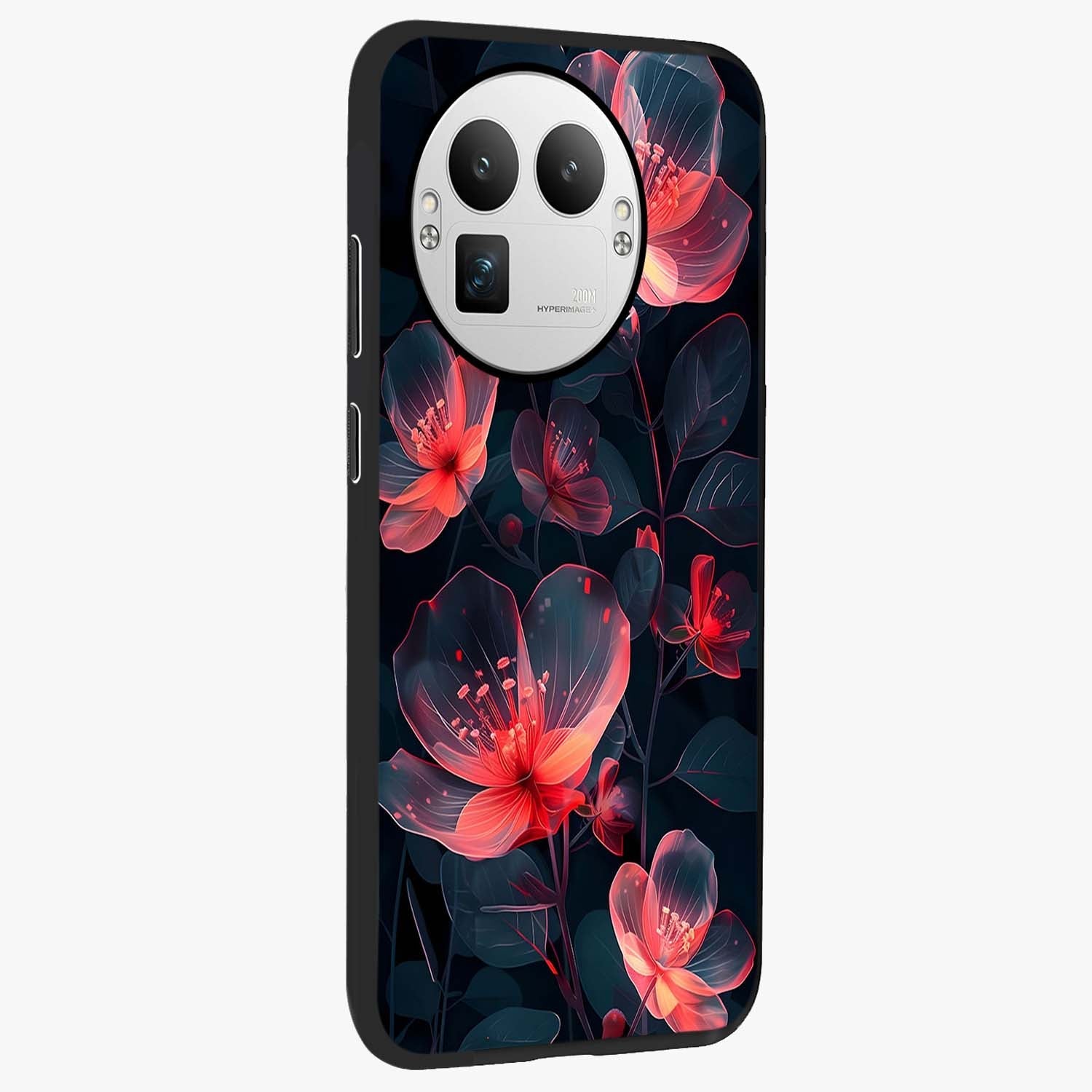 Dark Shade of Flower Glass Case upright view showcasing delicate flower artwork with rich dark floral theme.