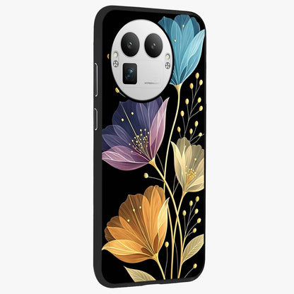 Delicate Multicolor Flowers Glass Case upright view showcasing delicate floral artwork with bright botanical theme.