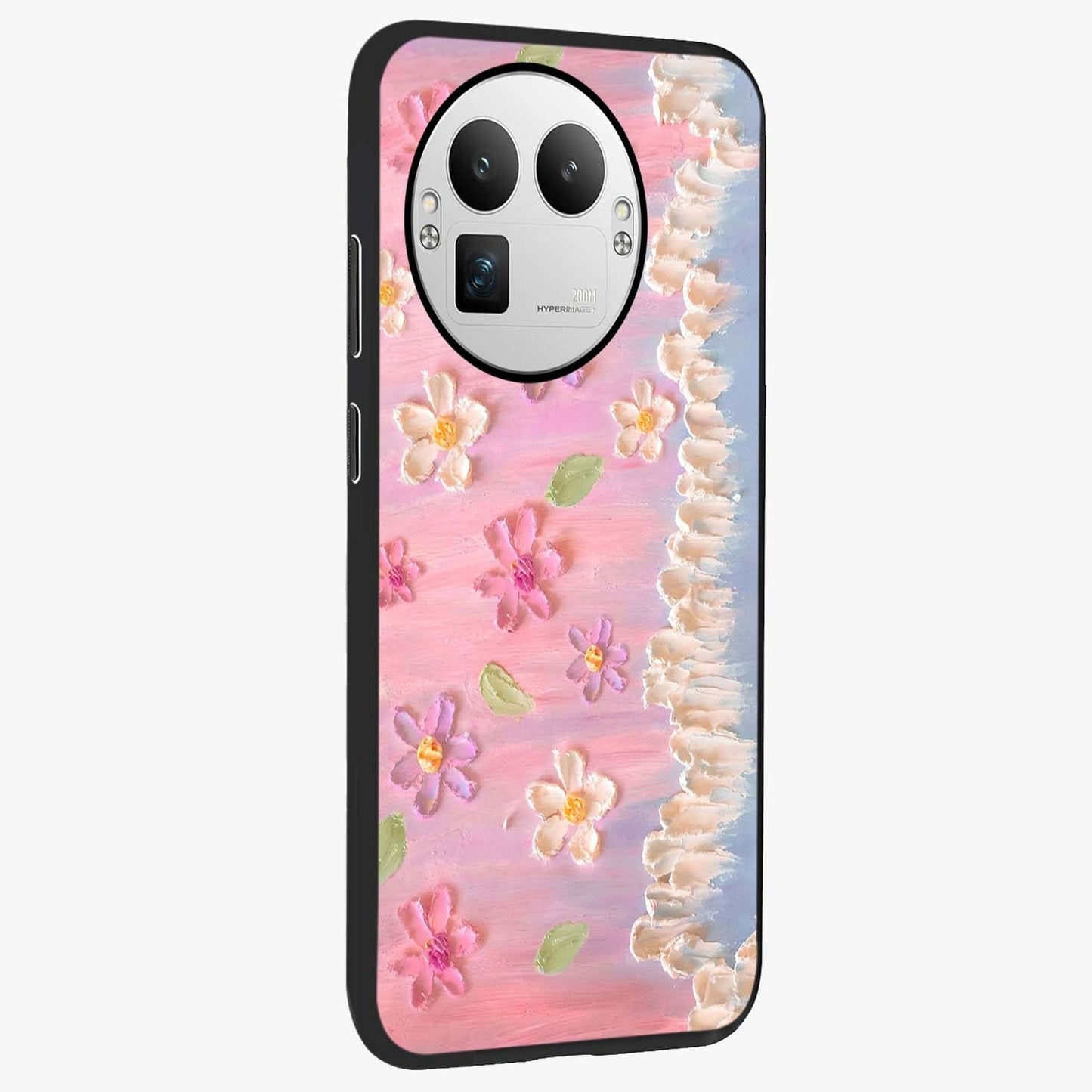 Dreamy Painted Garden Glass Case upright view showcasing vibrant floral garden artwork with artistic nature theme.