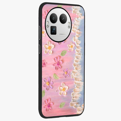 Dreamy Painted Garden Glass Case upright view showcasing vibrant floral garden artwork with artistic nature theme.