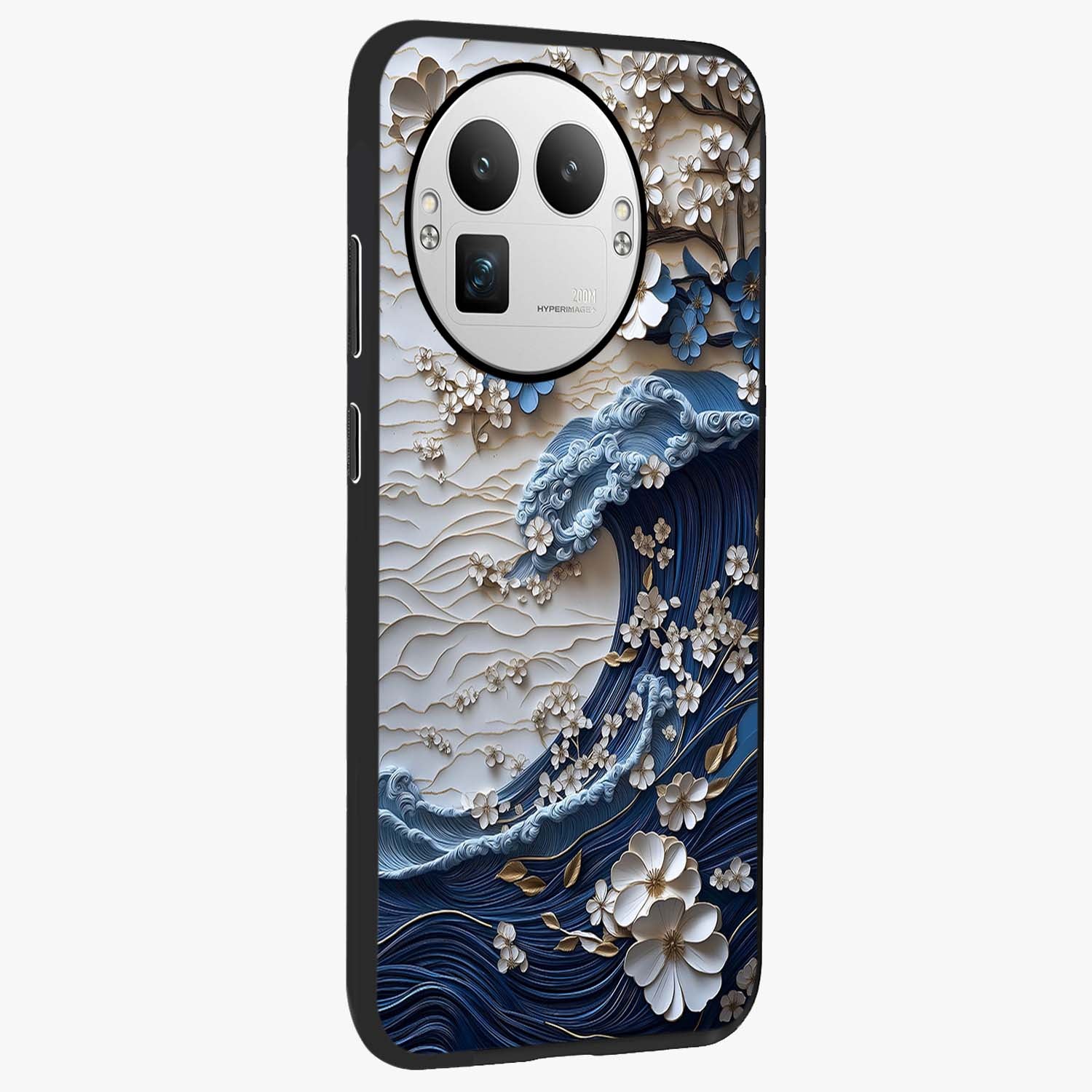 Floral Wave Origami Glass Case upright view showcasing creative floral origami artwork with artistic decorative theme.