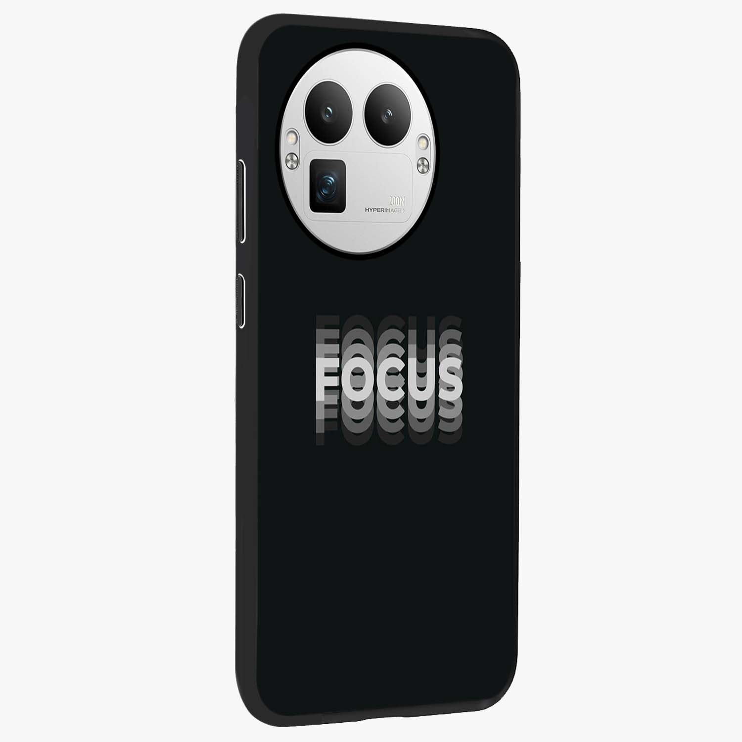 Focus Mode On Glass Case upright view showcasing strong typography statement with sleek motivational theme.