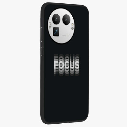 Focus Mode On Glass Case upright view showcasing strong typography statement with sleek motivational theme.