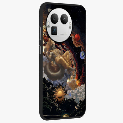 Galactic Divine God Glass Case upright view showcasing mystical divine artwork with dramatic cosmic theme.