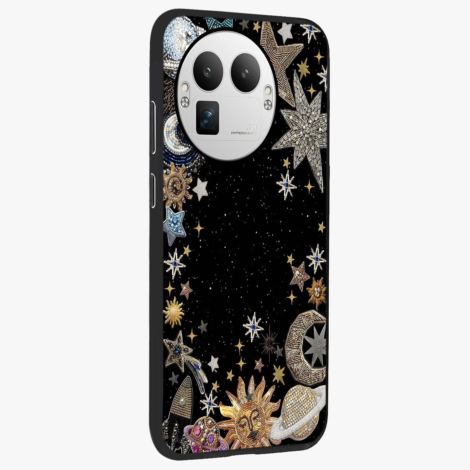 Galactic Jewel Stars Glass Case upright view showcasing glittering star jewel artwork with vibrant galaxy theme.