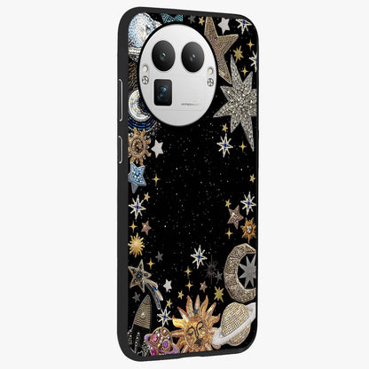 Galactic Jewel Stars Glass Case upright view showcasing glittering star jewel artwork with vibrant galaxy theme.