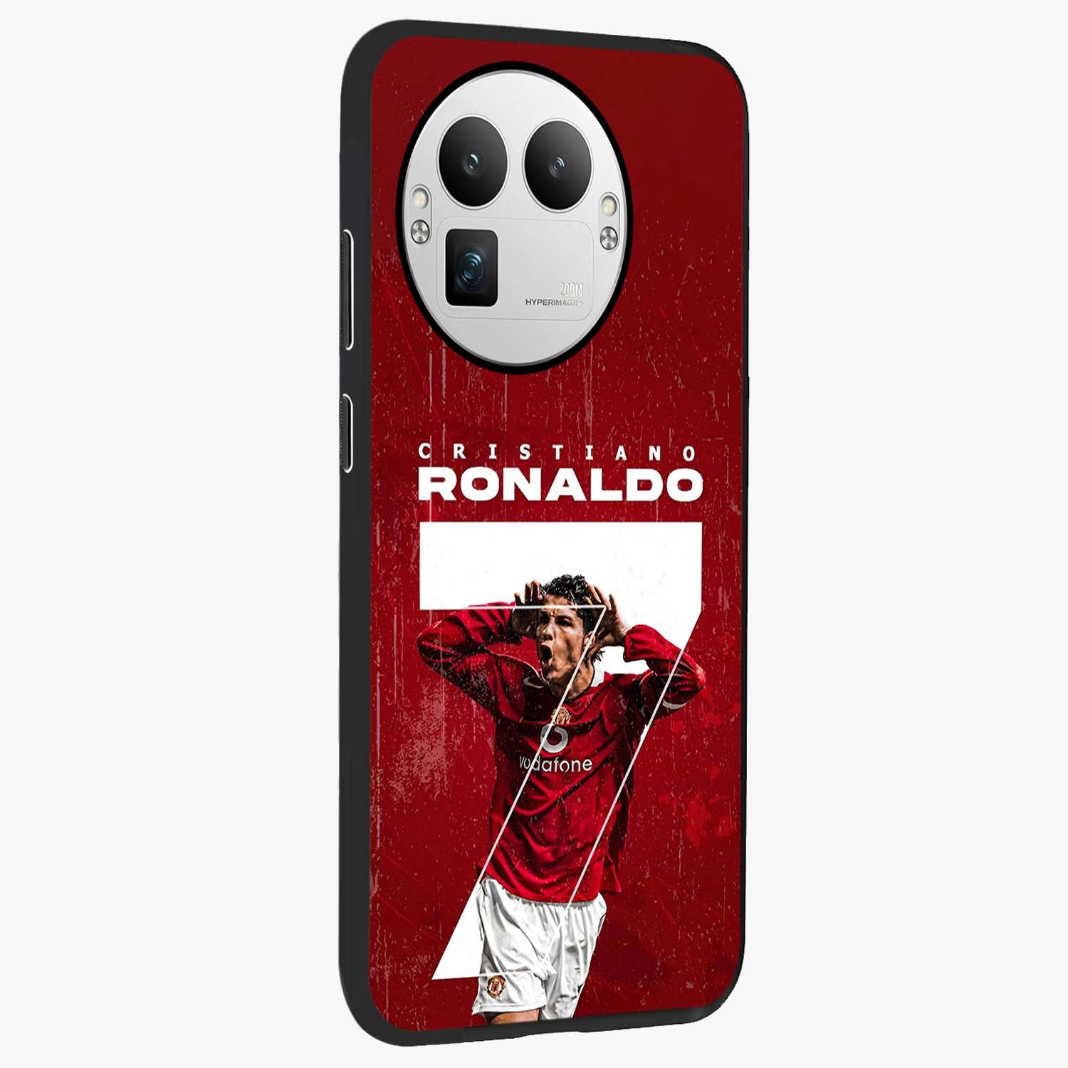 Goal Celebration Legacy Glass Case upright view showcasing dynamic football inspired artwork with victory celebration aesthetic.