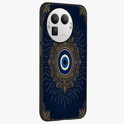 Golden Celestial Charm Glass Case upright view showcasing radiant celestial artwork with elegant golden theme.