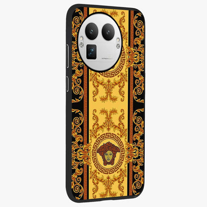 Golden Lotus Glow Glass Case upright view showcasing luminous lotus artwork with peaceful divine theme.