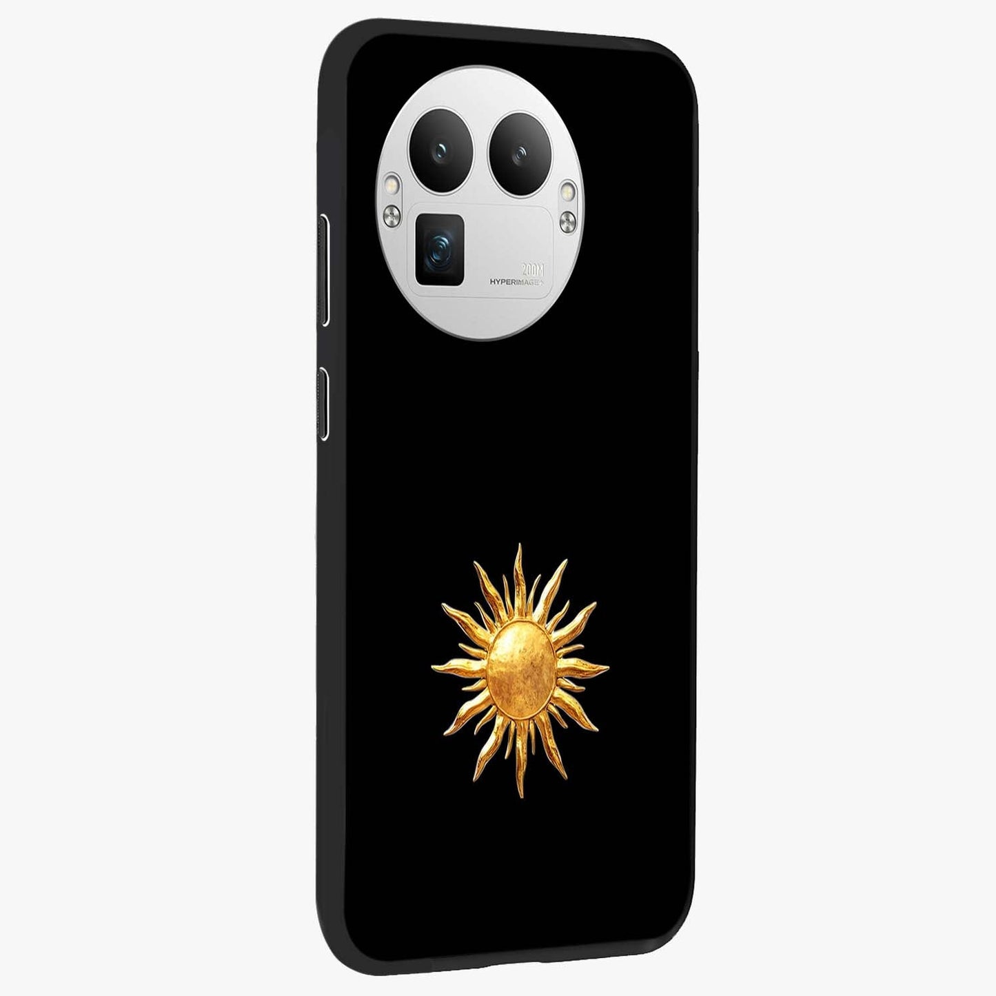 Golden Sun Minimalism Glass Case upright view showcasing haunting graveyard artwork with dramatic dark theme.
