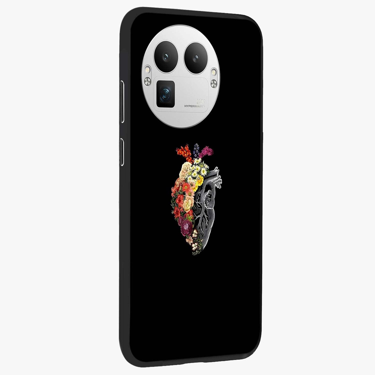 Heart With Flowers Glass Case upright view showcasing decorative heart and floral artwork with sweet romantic theme.