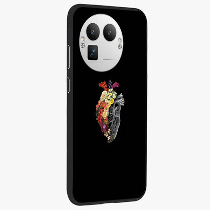 Heart With Flowers Glass Case upright view showcasing decorative heart and floral artwork with sweet romantic theme.