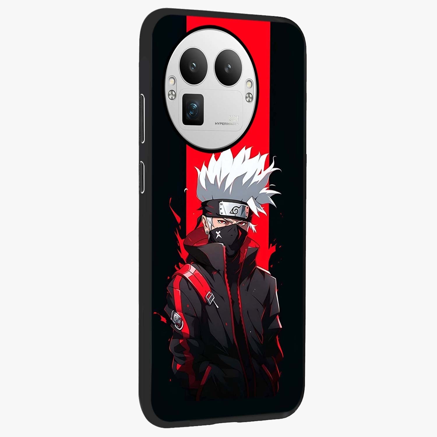 Kakashi Scarlet Shadow Glass Case upright view showcasing intense anime ninja artwork with dark action theme.