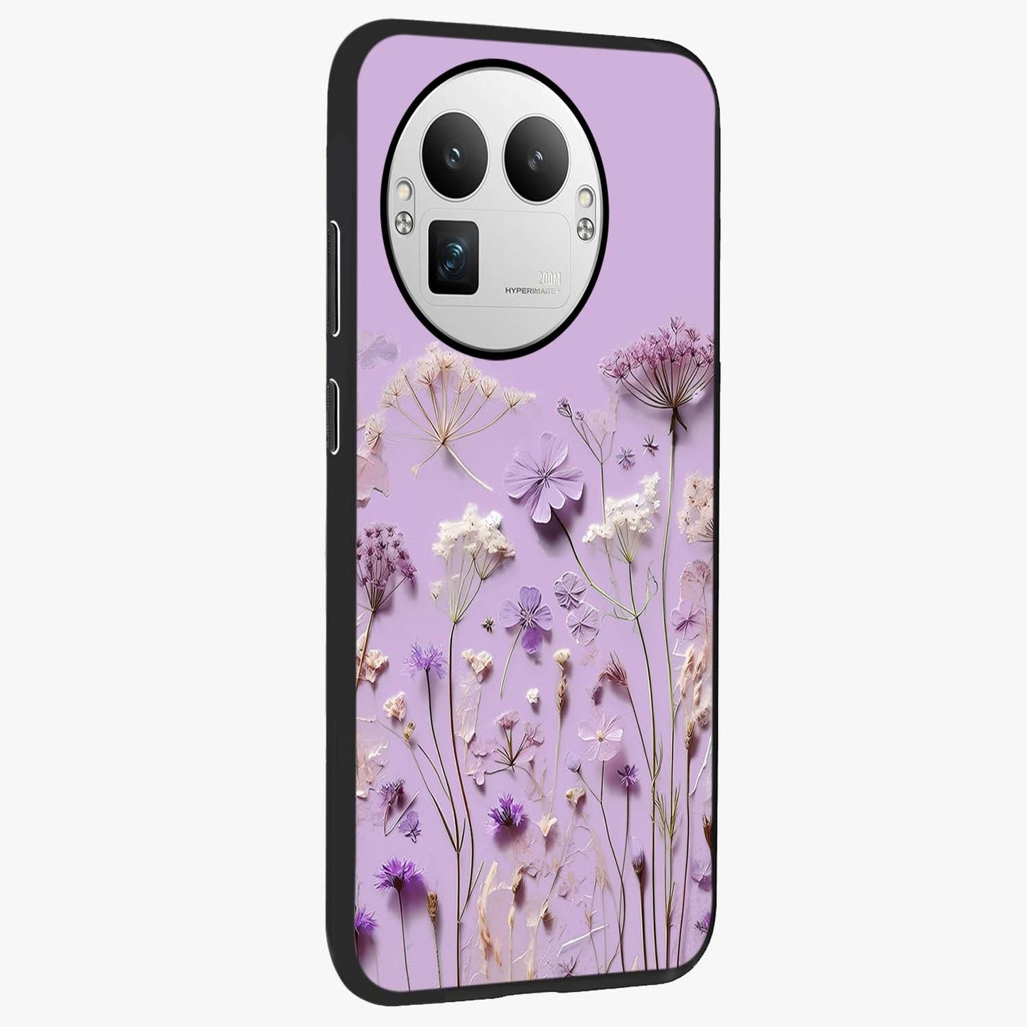 Lavender Blossom Dream Glass Case upright view showcasing delicate lavender blossom artwork with peaceful floral theme.