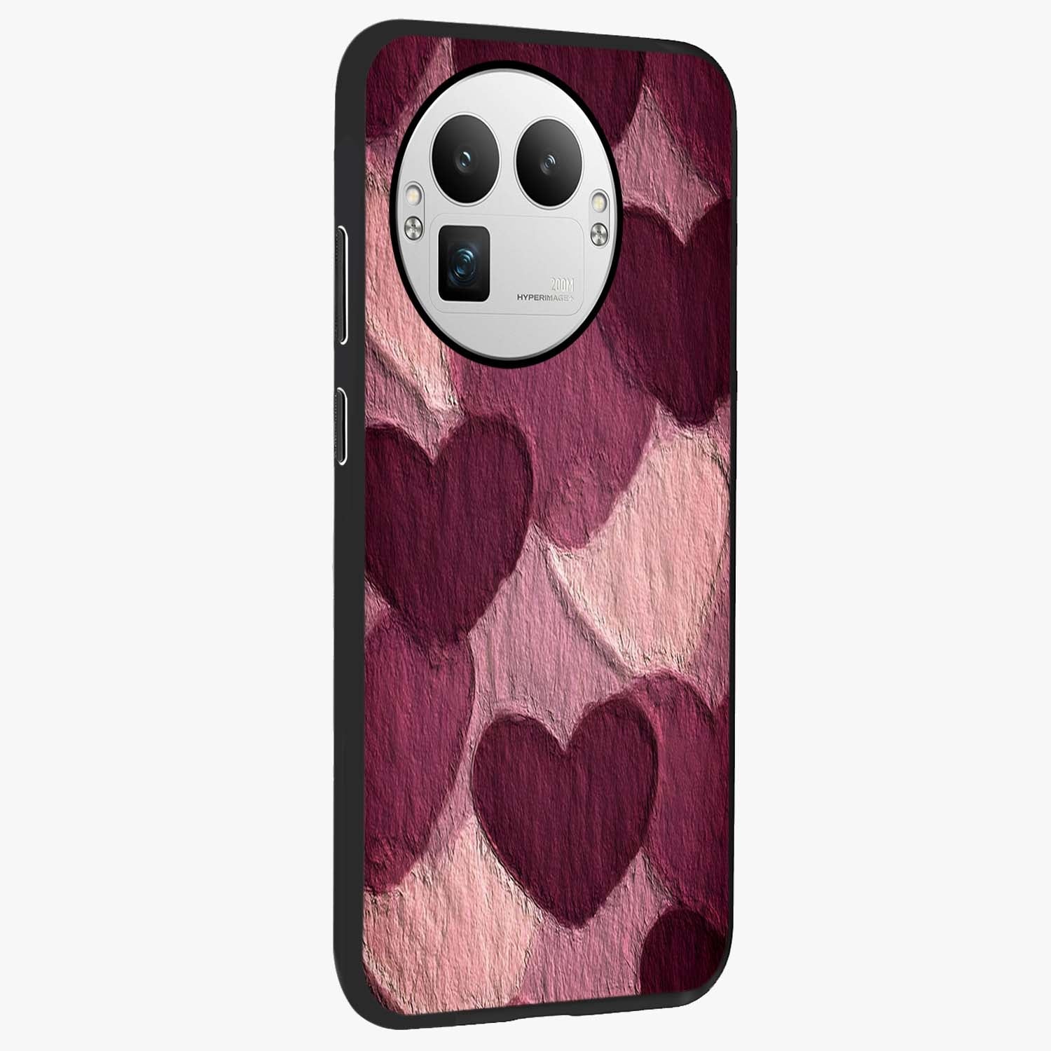 Layered Paper Hearts Glass Case upright view showcasing decorative layered heart artwork with sweet love theme.