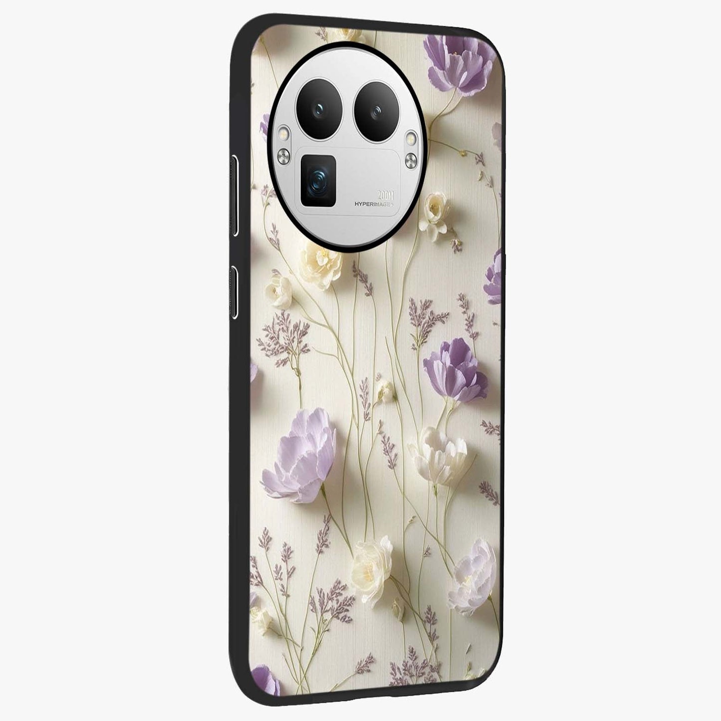 Lilac Breeze Harmony Glass Case upright view showcasing delicate lilac artwork with peaceful floral theme.