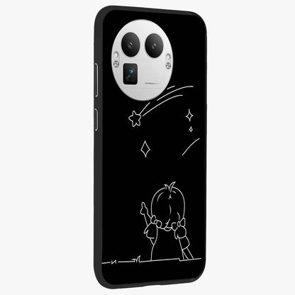 Line Art Girl With Shooting Stars Glass Case upright view showcasing delicate shooting stars artwork with minimal artistic theme.
