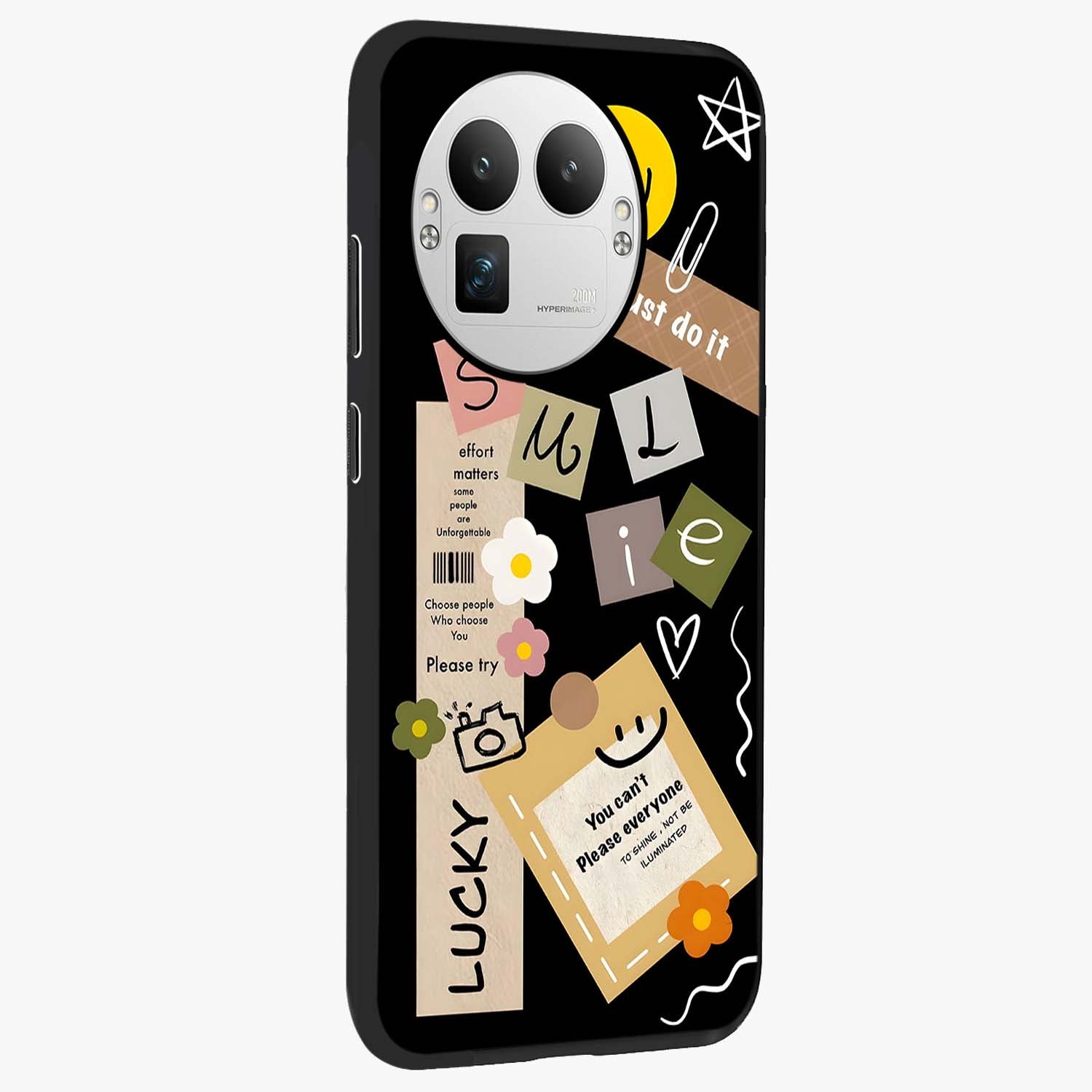 Lucky Aesthetic Collage Glass Case upright view showcasing vibrant collage artwork with youthful aesthetic theme.