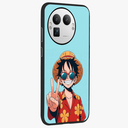 Luffy Summer Anime Vibe Glass Case upright view showcasing dynamic anime artwork with bright adventurous theme.