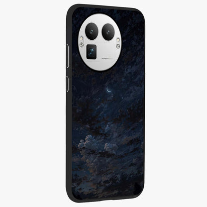 Lunar Veil Silence Glass Case upright view showcasing calm moon themed artwork with serene night atmosphere.