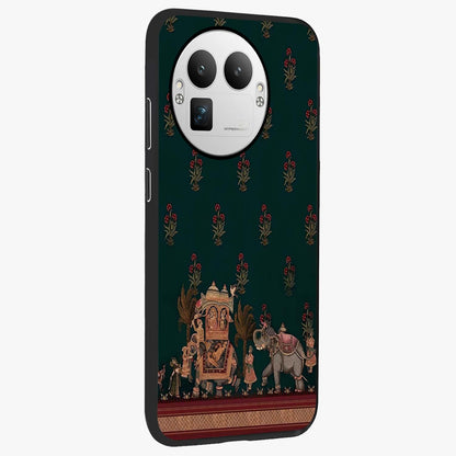 Macmerise Glass Case upright view showcasing bold artistic artwork with contemporary design theme.