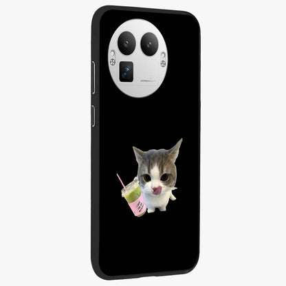 Matcha Cat Style Glass Case upright view showcasing charming cat artwork with cozy aesthetic theme.