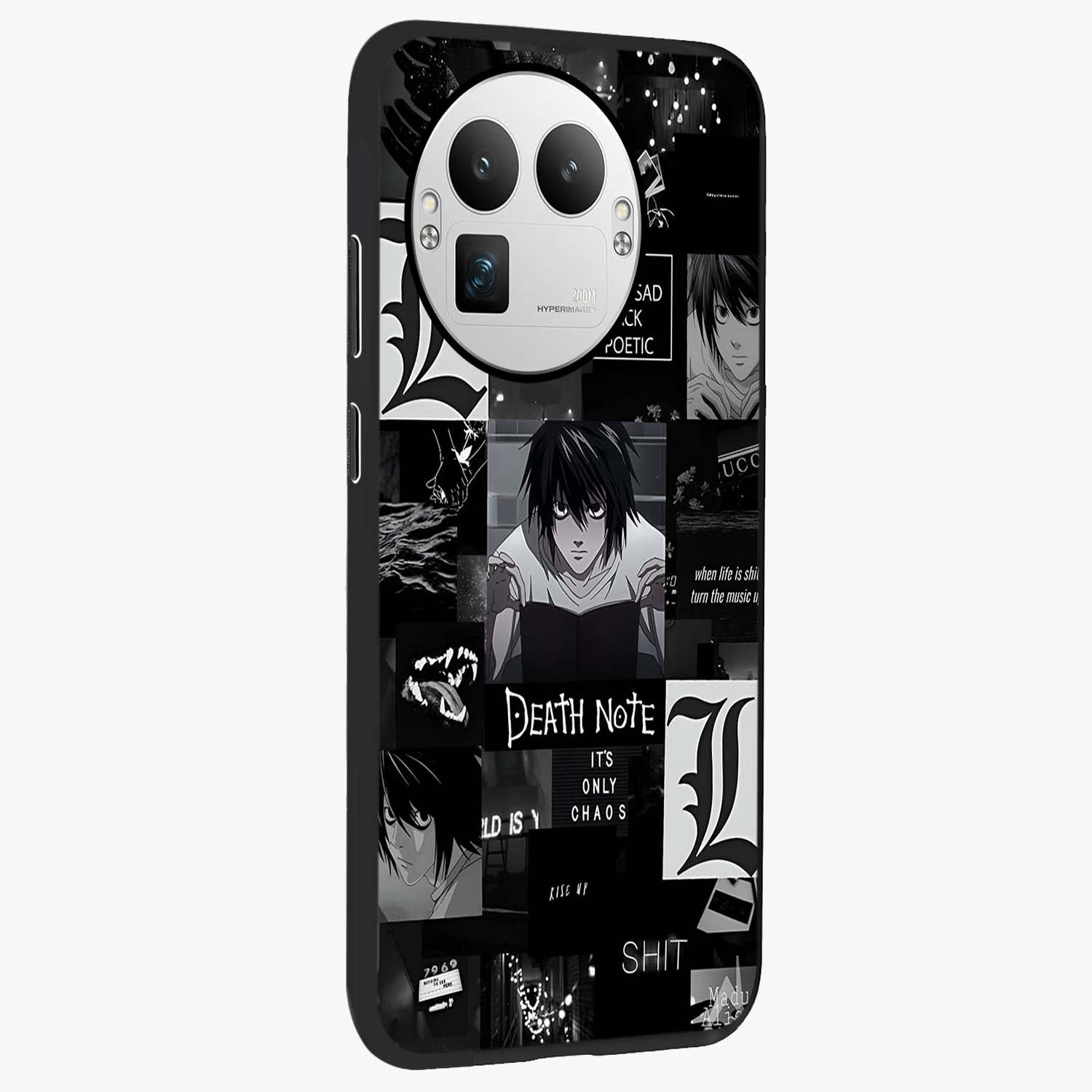 Midnight Chaos Mind Glass Case upright view showcasing expressive abstract artwork with bold dark theme.
