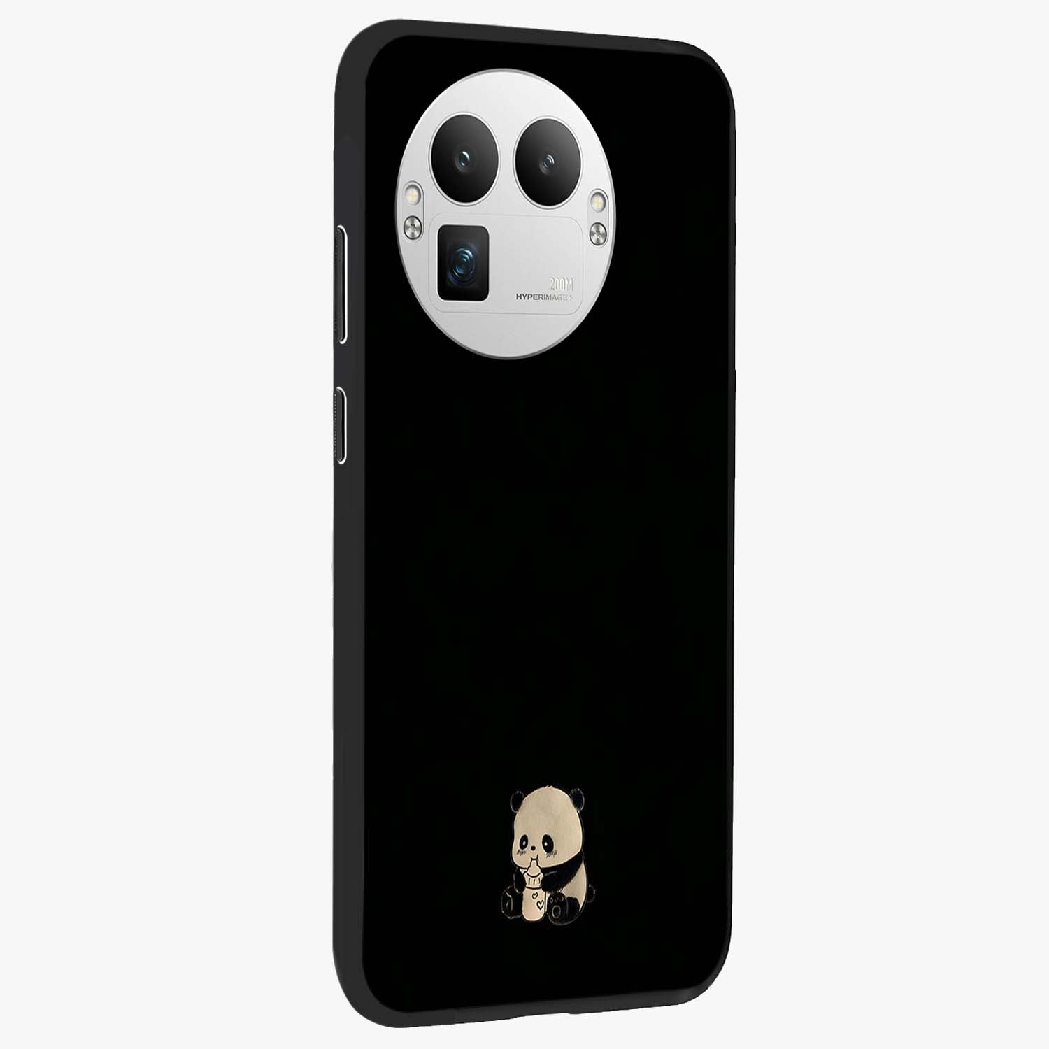 Midnight Panda Love Glass Case upright view showcasing charming panda artwork with playful romantic theme.