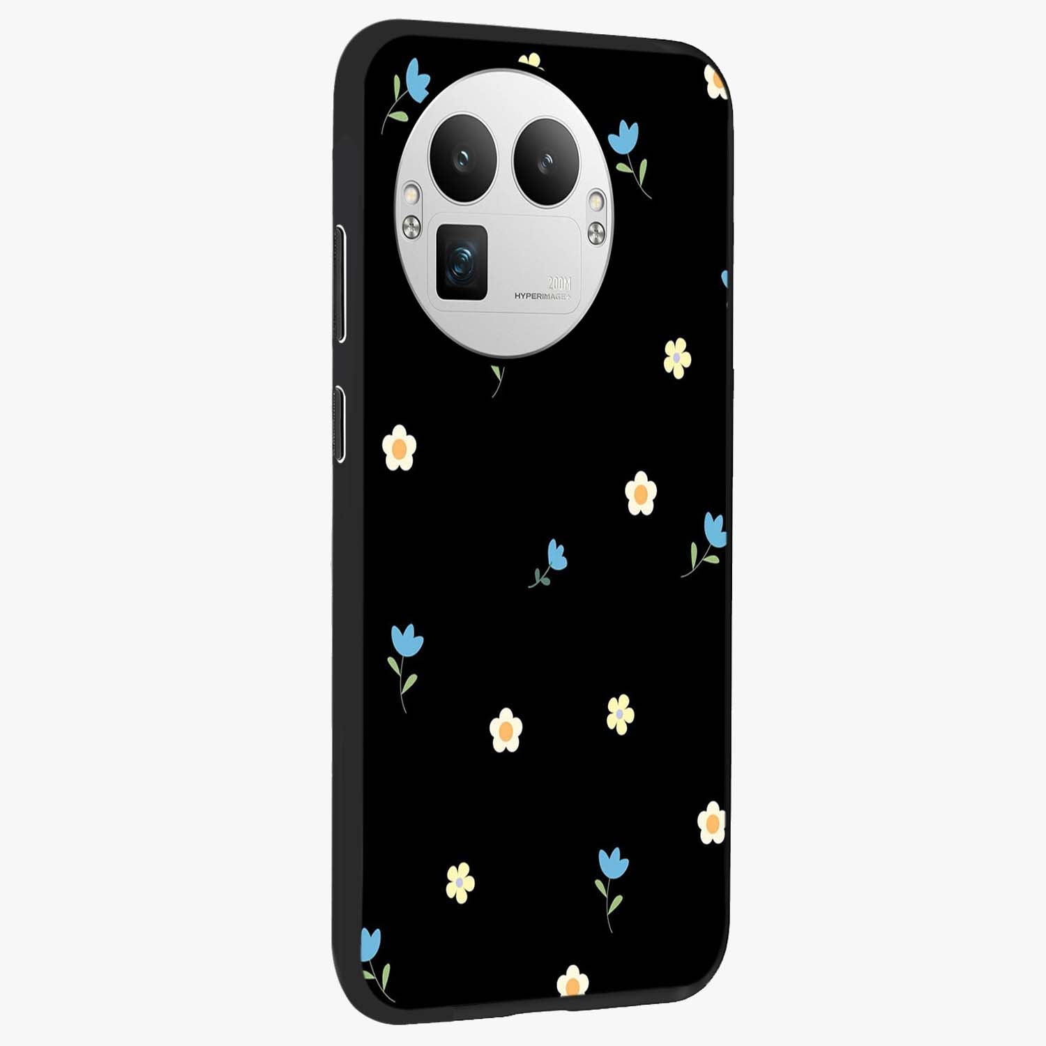 Minimal Petal Whispers Glass Case upright view showcasing elegant floral artwork with modern minimalist style.