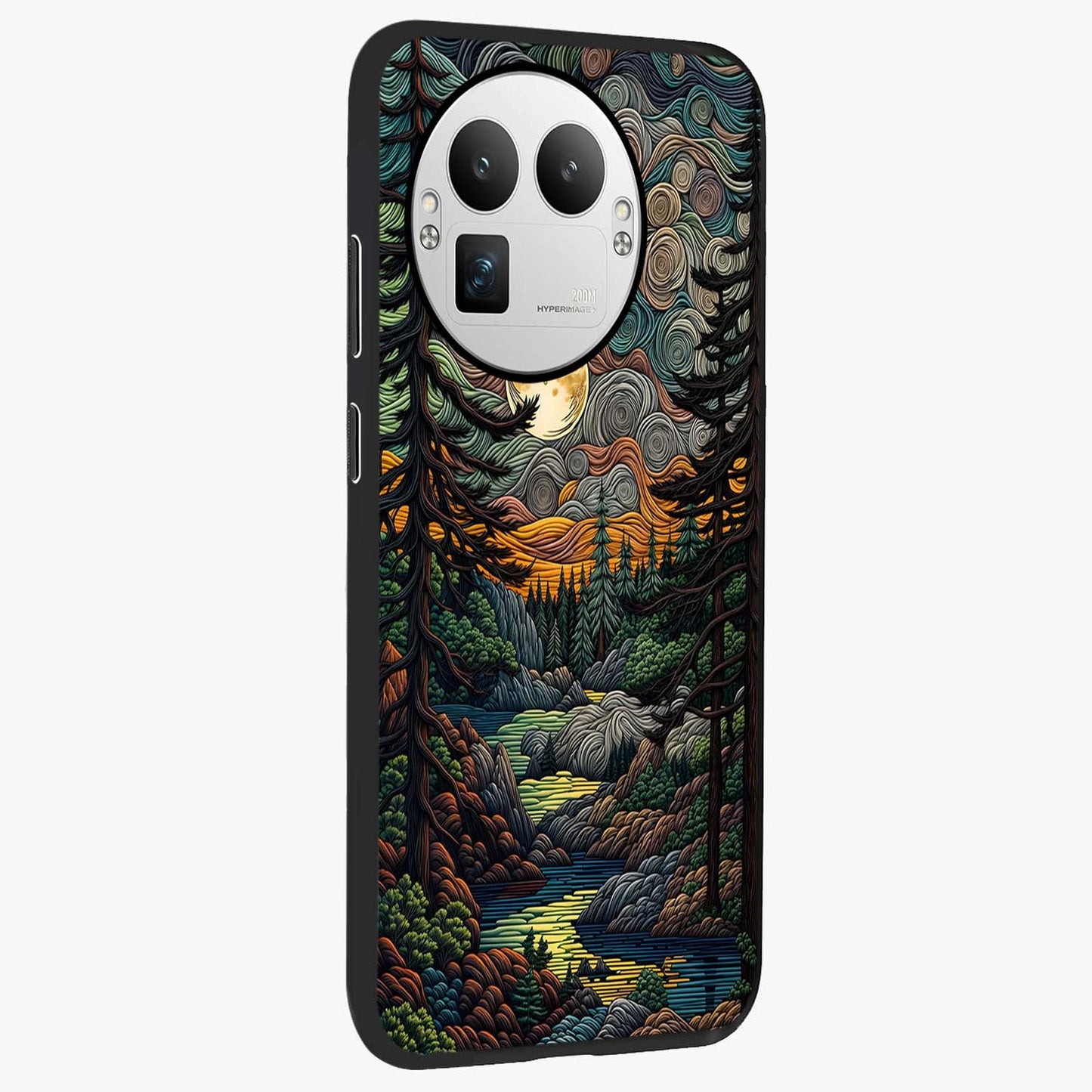 Moonlight Forest Dream Glass Case upright view showcasing magical forest artwork with calm night theme.