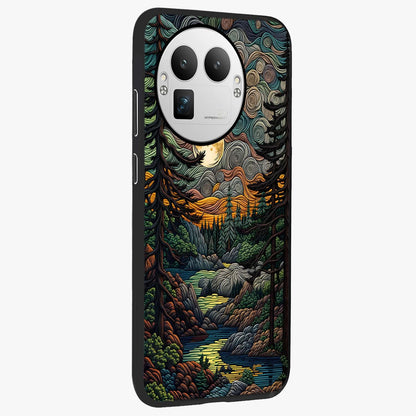 Moonlight Forest Dream Glass Case upright view showcasing magical forest artwork with calm night theme.