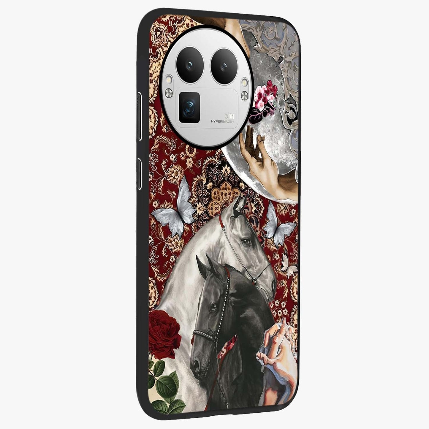Moonlit Royal Stallion Glass Case upright view showcasing dramatic horse artwork with glowing moon themed design.