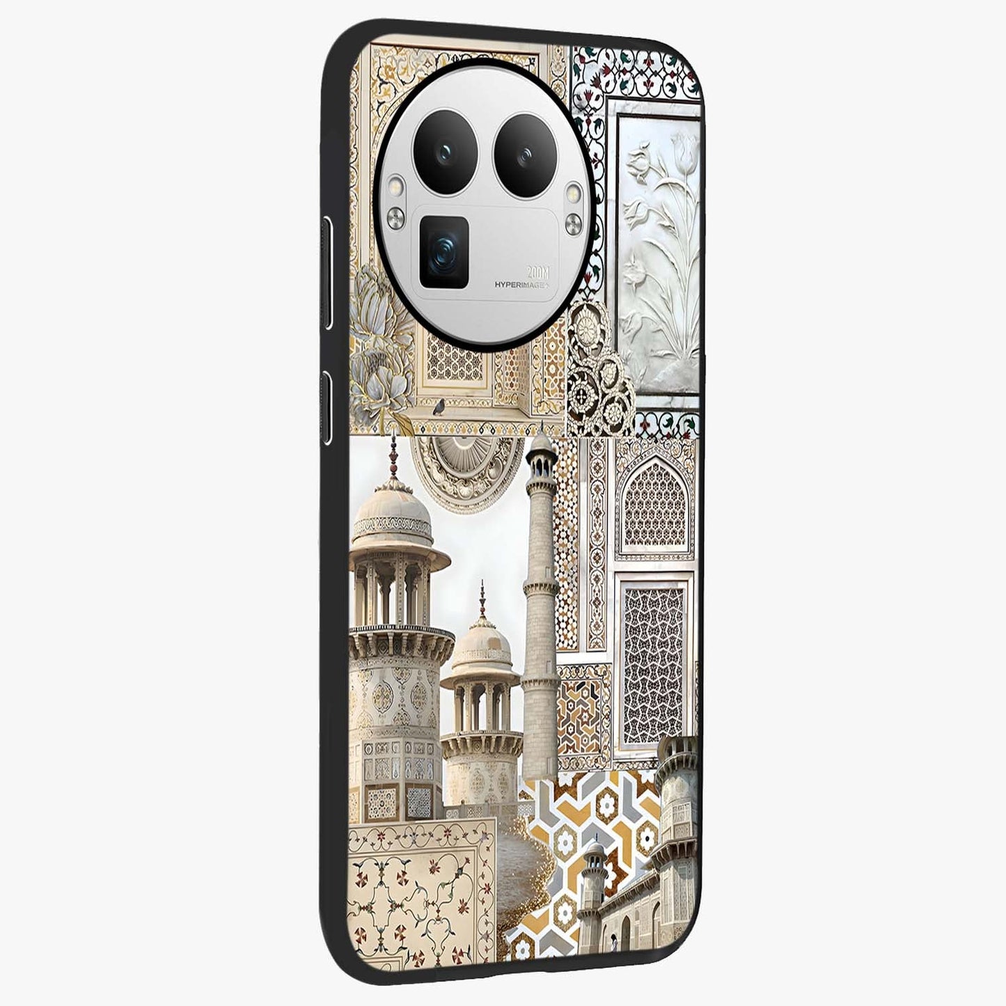 Mughal Marble Legacy Glass Case upright view showcasing ornate Mughal design with luxurious traditional theme.